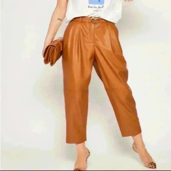 - PINKO BROWN POLYURETHANE JEANS PANT size 10 - Picture 2 of 4